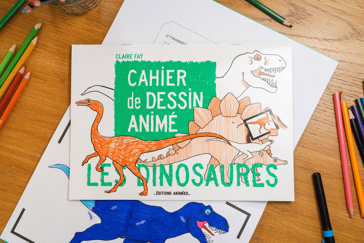 Cahier de dessin animé Les Dinosaures du Coffret Best Seller BlinkBook, avec coloriages interactifs pour enfants de 3 à 9 ans.