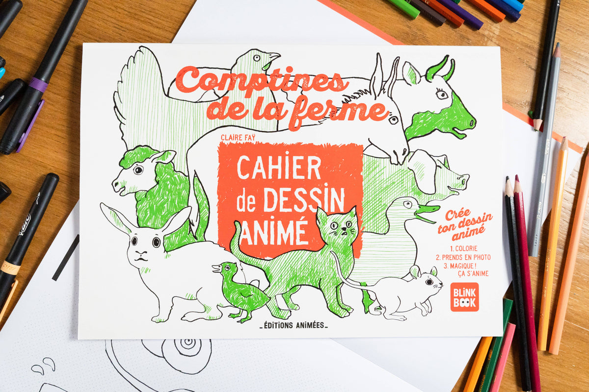 Cahier Comptines de la Ferme du Coffret Best Seller BlinkBook, livre de coloriage animé pour enfants, animaux de la ferme à colorier.