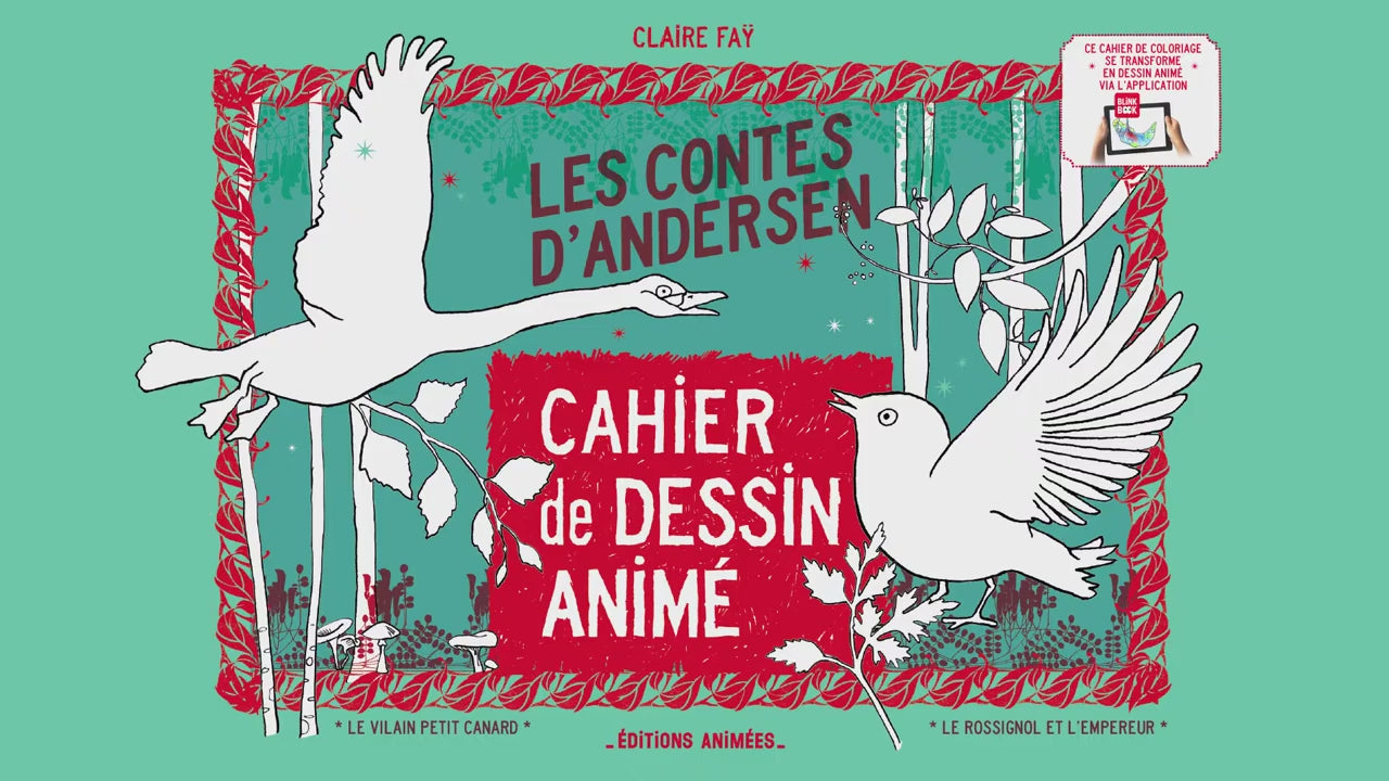 Vidéo de démonstration du cahier de dessin animé Les Contes d'Andersen, qui s'anime avec l'application BlinkBook.