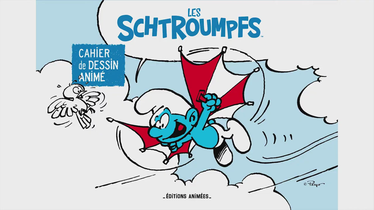 Vidéo de démonstration du cahier de dessin animé Les Schtroumpfs, qui s&