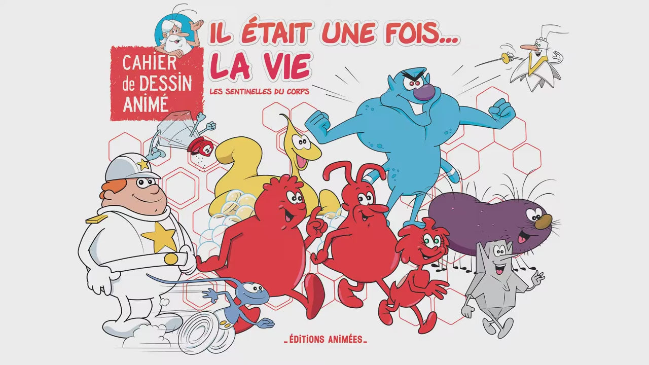 Vidéo de démonstration du cahier de dessin animé Il était une fois... La Vie, qui s'anime avec l'application BlinkBook.