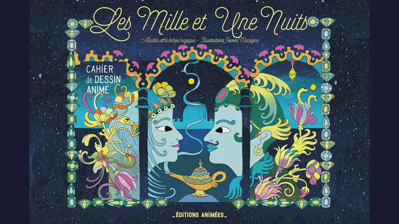 Vidéo de démonstration du cahier de dessin animé Les Mille et Une Nuits, qui s'anime avec l'application BlinkBook.