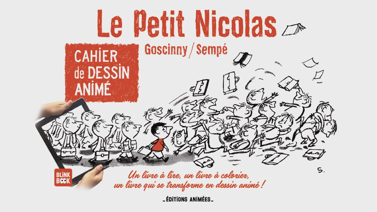 Vidéo de démonstration du cahier de dessin animé Le Petit Nicolas, qui s'anime avec l'application BlinkBook.